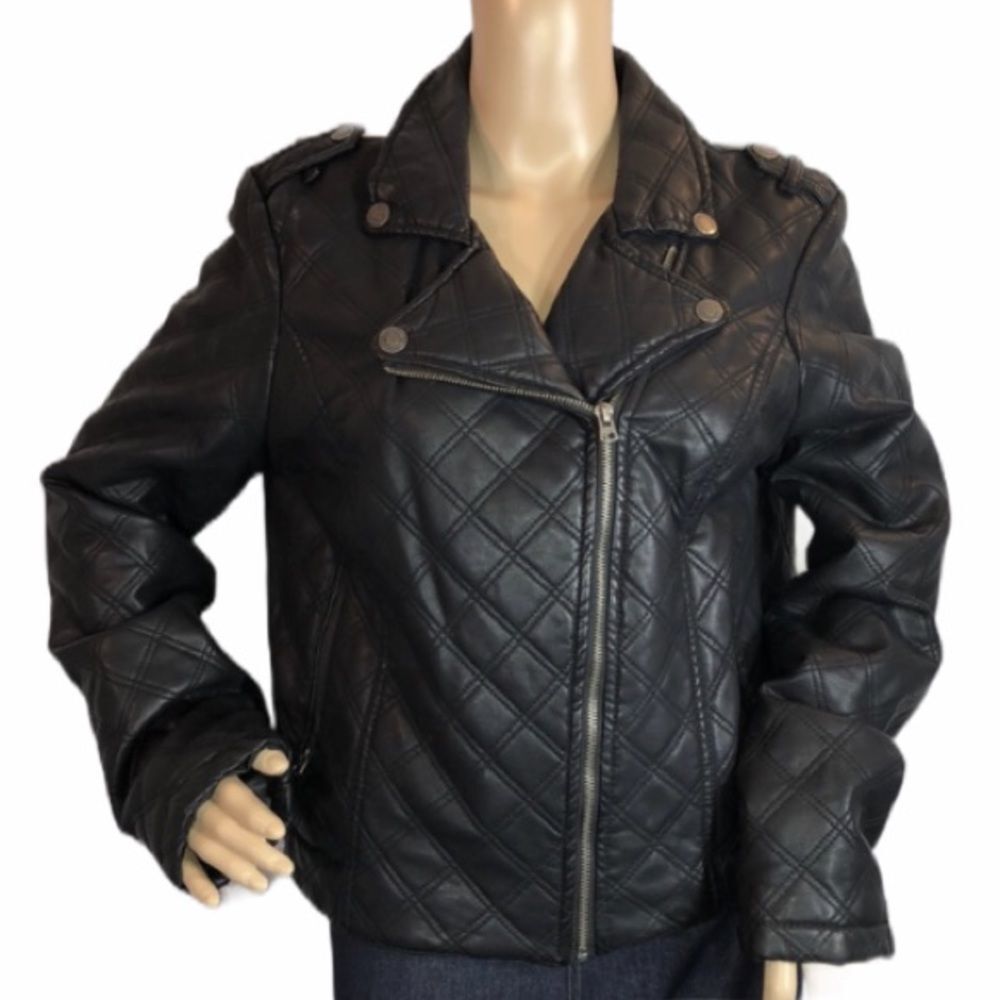 Aeropostale Black Faux Leather Quilted Moto Jacket Juniors XL - Picture 2 of 10